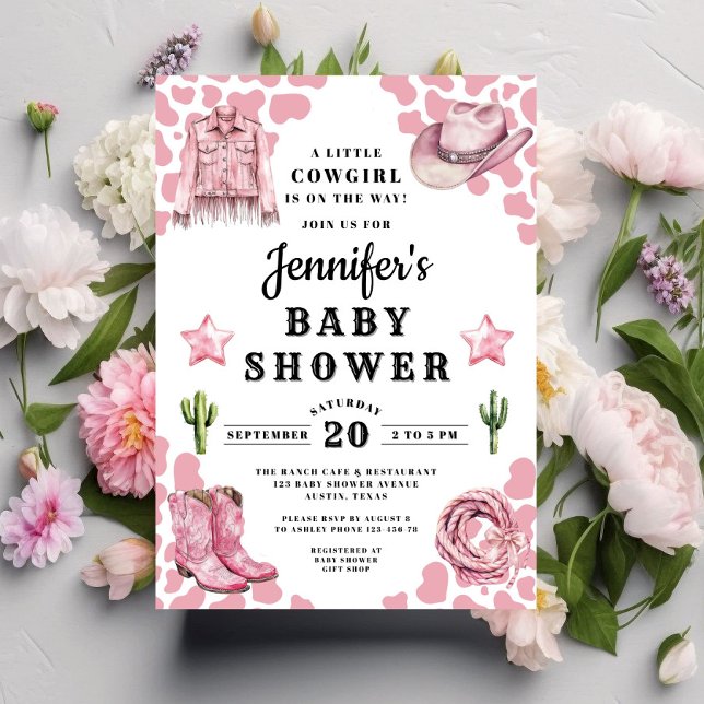 Invitation Baby shower Cowgirl rose mignon (Cute Pink Cowgirl Baby Shower Invitation)