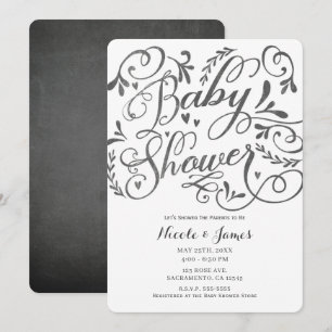 Invitation Baby Shower craie lettrage fantaisiste vintage