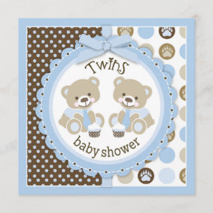 Invitation Baby shower Cravate Nounours Twin Boys
