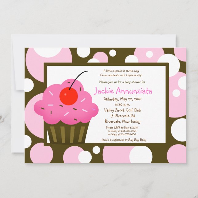Invitation Baby shower Cupcake moderne Dot rose chocolat (Devant)