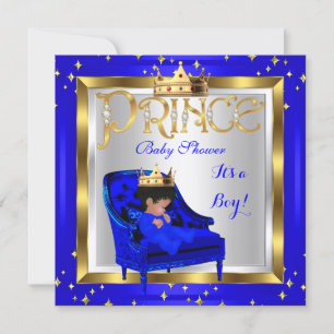Invitation Baby shower Cute Boy Prince Royal Blue Chaise A2