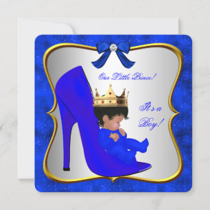 Invitation Baby shower Cute Boy Prince Royal Blue Chaussure