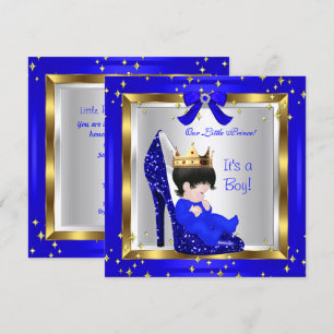Invitation Baby shower Cute Boy Prince Royal Blue Chaussure 6