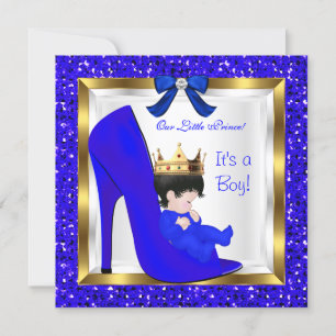 Invitation Baby shower Cute Boy Prince Royal Blue Crown