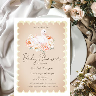 Invitation Baby Shower Cygne Bébé Fleurs Roses Mig