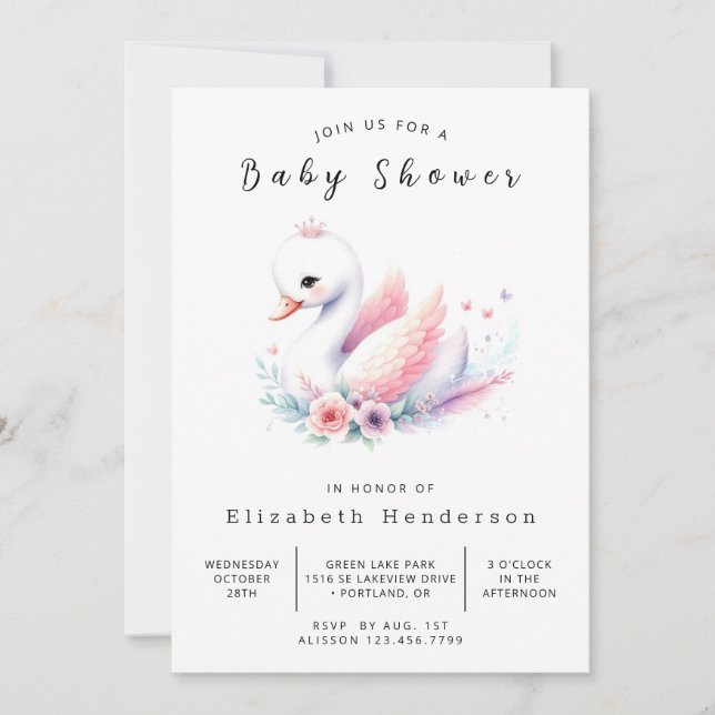 Invitation Baby shower cygne en ligne du lac (Devant)