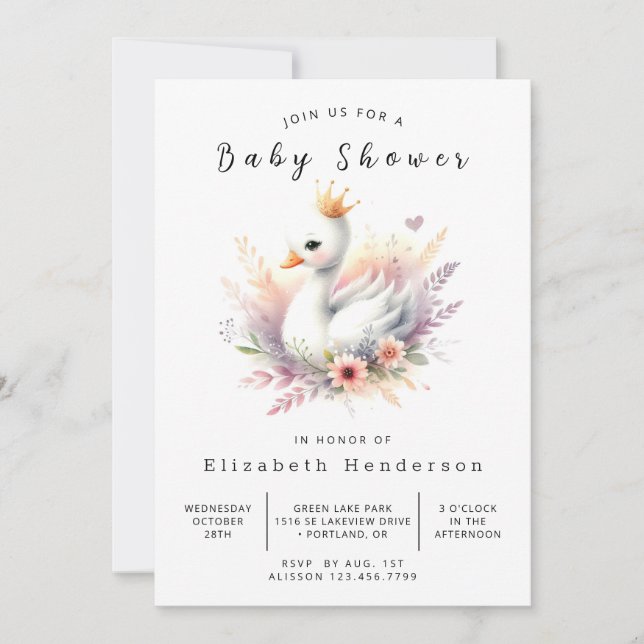 Invitation Baby shower cygne numérique Boho (Devant)