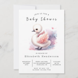 Invitation Baby shower cygne numérique classique