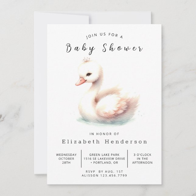 Invitation Baby shower cygne numérique moderne (Devant)