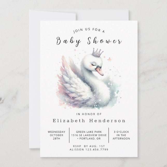 Invitation Baby shower cygne numérique moderne (Devant)