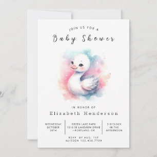 Invitation Baby shower cygne numérique rustique