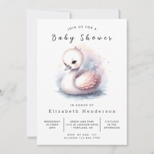 Invitation Baby shower cygne numérique rustique (Devant)