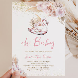 Invitation Baby Shower Cygne Rose Bohème