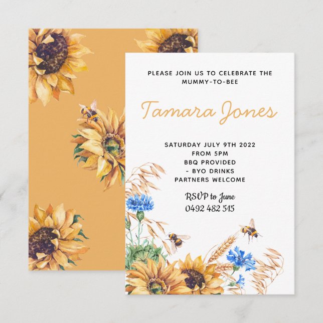 Invitation Baby shower d'abeille de tournesol de miel Invitat (Devant / Derrière)