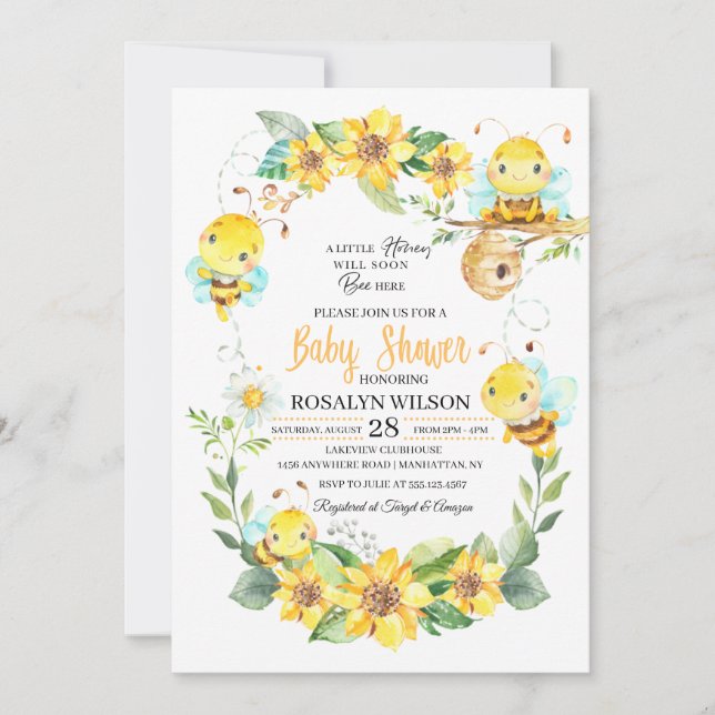 Invitation Baby shower d'abeilles (Devant)