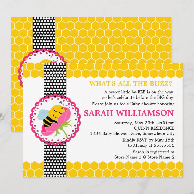 Invitation Baby shower d'abeilles (Devant / Derrière)
