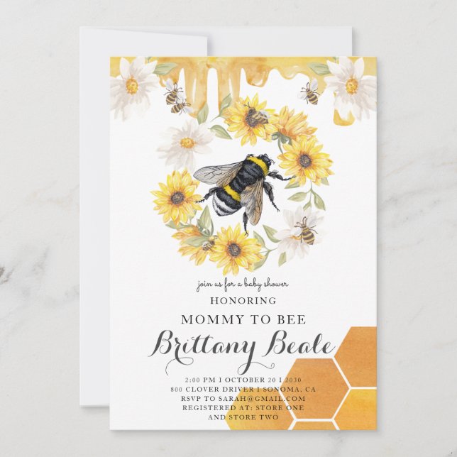Invitation Baby shower d'abeilles (Devant)