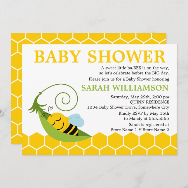 Invitation Baby shower d'abeilles (Devant / Derrière)