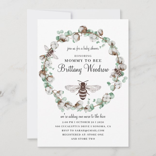 Invitation Baby shower d'abeilles (Devant)