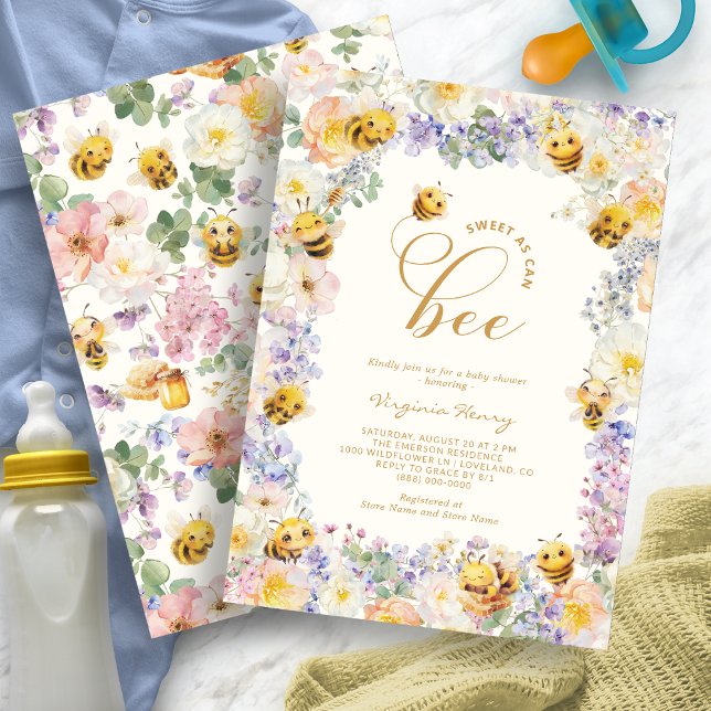 Invitation Baby shower d'abeilles (Watercolor Floral Bee Baby Shower Invitation by Painted Paperie
)