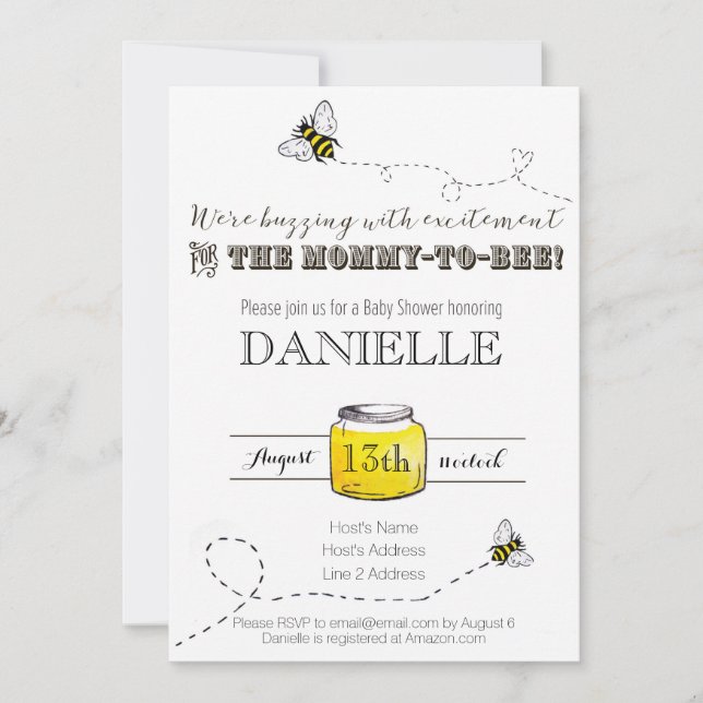 Invitation Baby shower d'abeilles (Devant)
