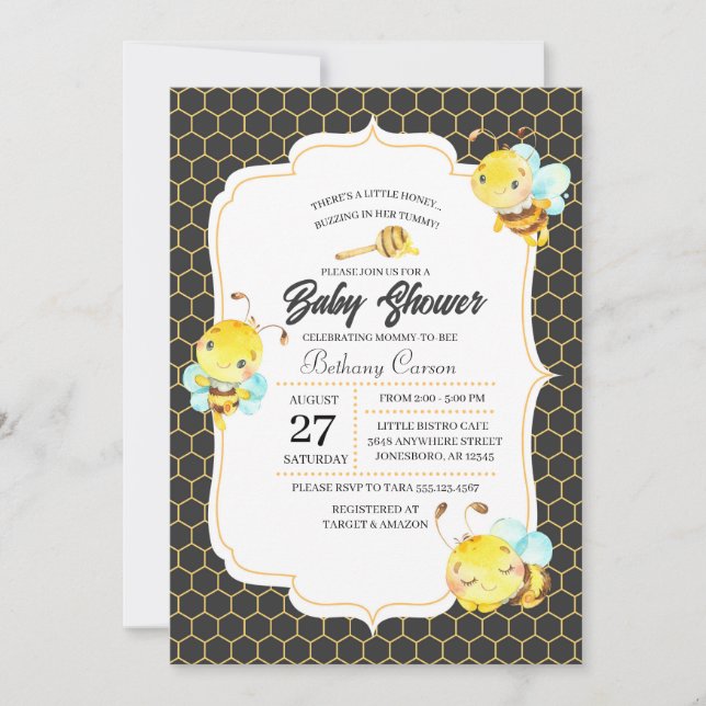 Invitation Baby shower d'abeilles (Devant)