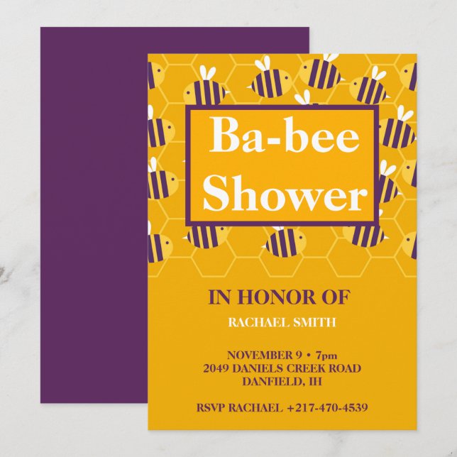 Invitation Baby shower d'abeilles de nid d'abeille jaune mode (Devant / Derrière)