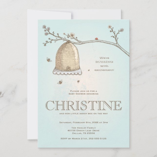 Invitation Baby shower d'abeilles miel (Devant)
