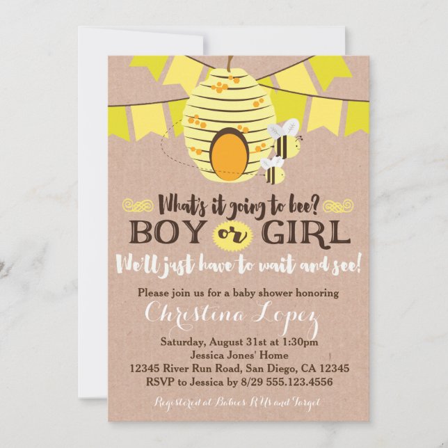 Invitation Baby shower d'abeilles ou partie de rév (Devant)