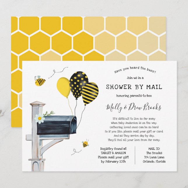 Invitation Baby shower d'abeilles par courrier (Devant / Derrière)