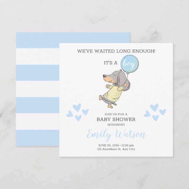 Invitation Baby shower Dachshund (Devant / Derrière)