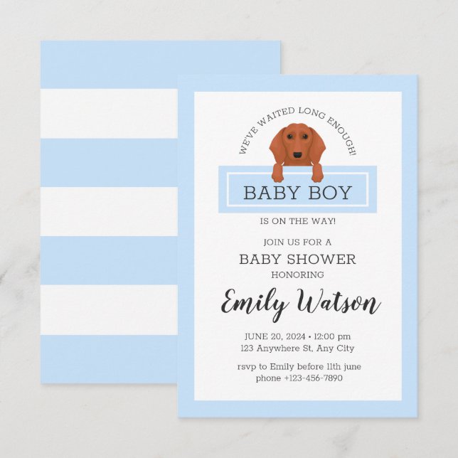 Invitation Baby shower Dachshund (Devant / Derrière)