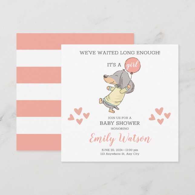Invitation Baby shower Dachshund (Devant / Derrière)