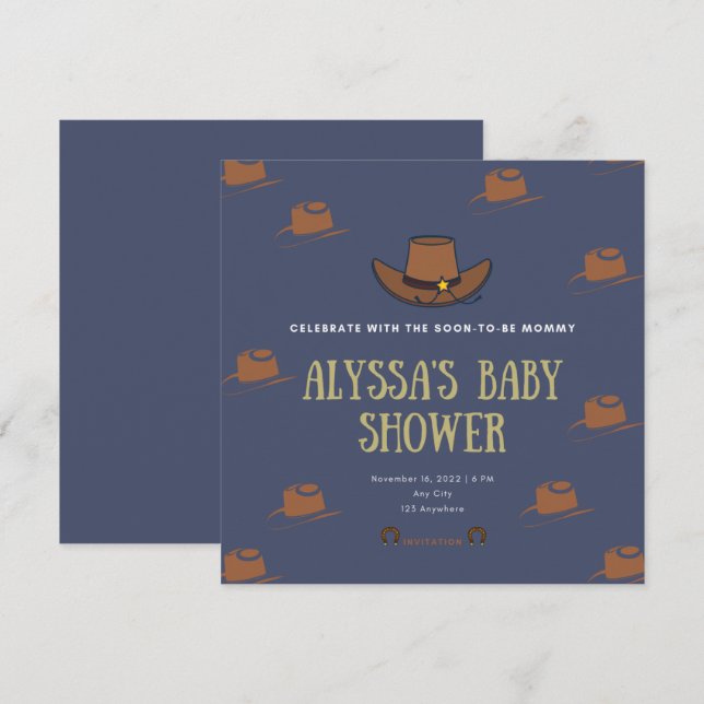 Invitation Baby shower d'adoption Cowboy  (Devant / Derrière)