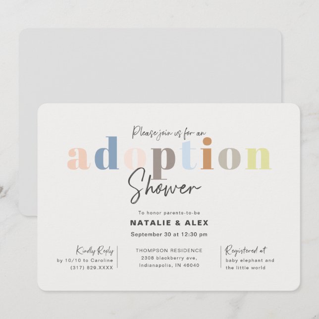 Invitation Baby shower d'adoption moderne simple et neutre en (Devant / Derrière)