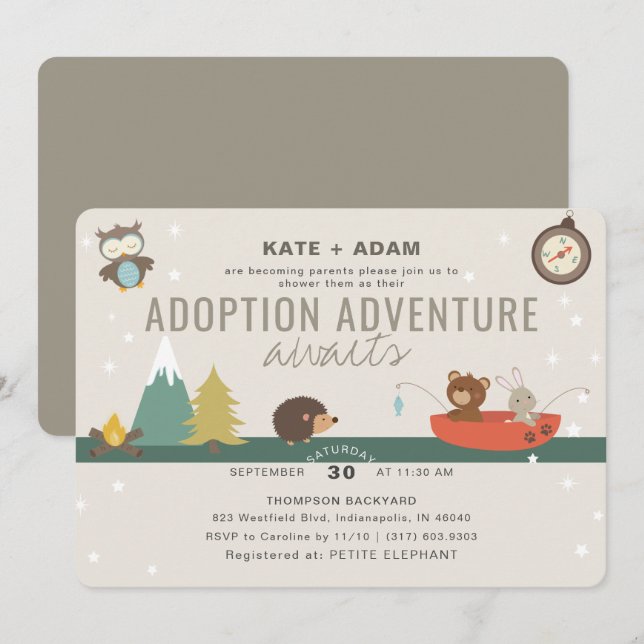 Invitation Baby shower d'adoption Neutre dans le bois d'avent (Devant / Derrière)