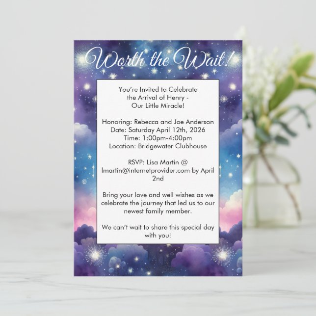 Invitation Baby shower d'adoption Starry Sky (Debout devant)