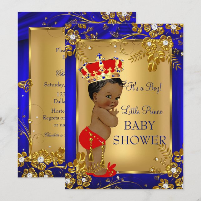 Invitation Baby shower d'Afrique Américaine Gold Red DD1 (Devant / Derrière)