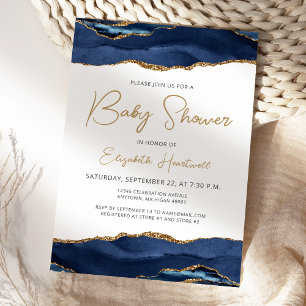 Invitation Baby shower d'agate bleu marine