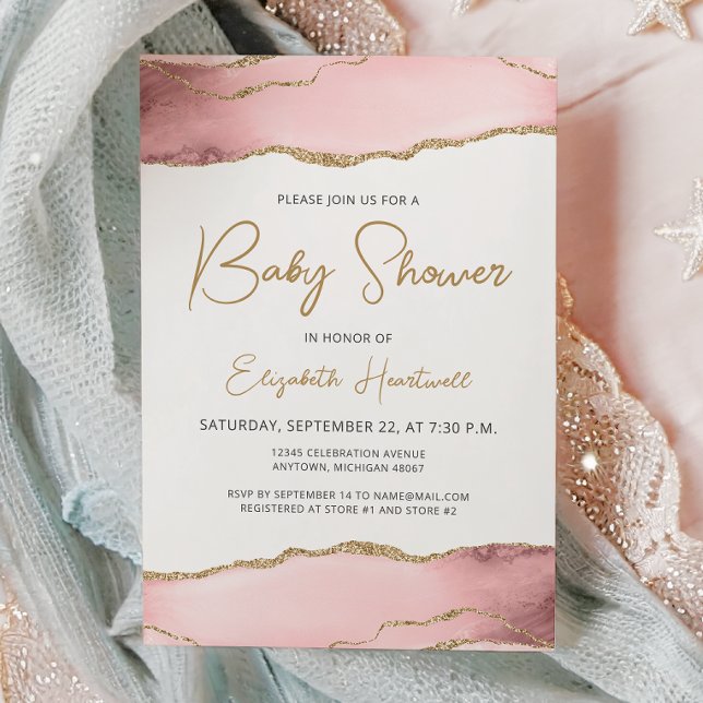 Invitation Baby shower d'agate rose or (Créateur téléchargé)