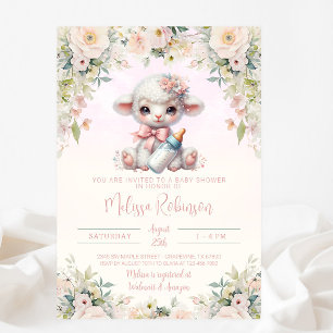 Invitation Baby shower d'agneau à nouveau-né rose pâle