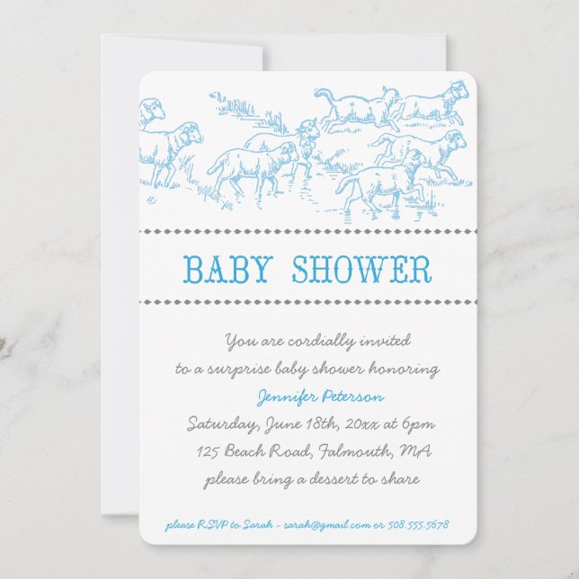 Invitation Baby shower d'agneau bleu (Devant)