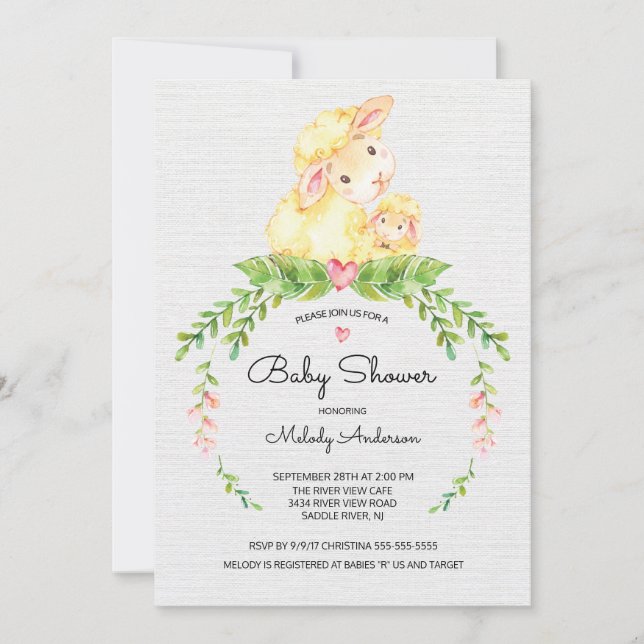Invitation Baby shower d'agneau doux (Devant)