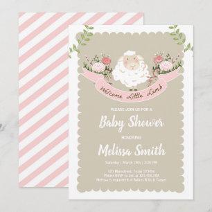 Invitation Baby shower d'agneau Fille Printemps ro