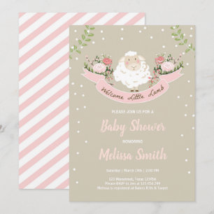 Invitation Baby shower d'agneau Fille Printemps ro