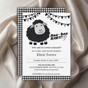 Invitation Baby shower d'agneau noir Kawaii