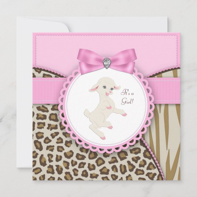 Invitation Baby shower d'agneau rose (Devant)