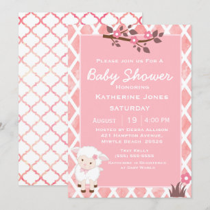 Invitation Baby shower d'agneau rose floral