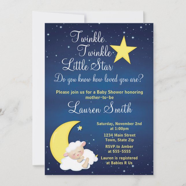 Invitation Baby shower d'agneau Twinkle Little Sta (Devant)