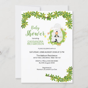 Invitation Baby shower d'agneau vert neutre